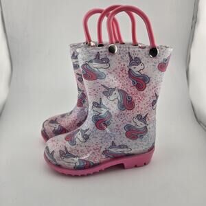 Capelli New York Girls Unicorn Rain Boots Pink Glitter Pull-On Size 5 Toddler